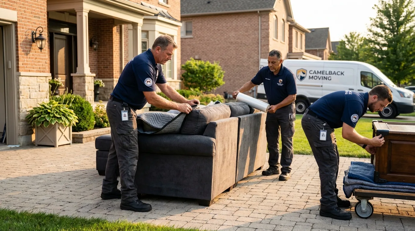 Large estate moving crew wrapping furniture in Walton, NY